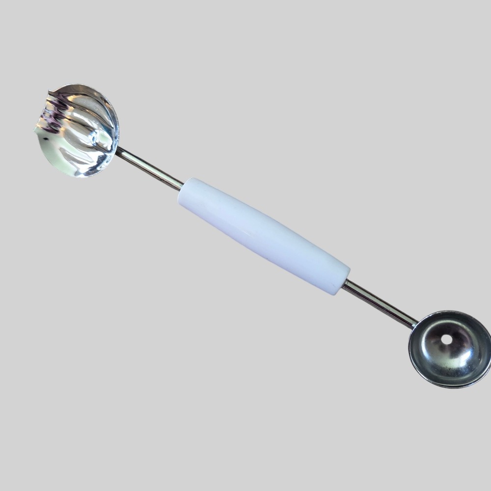 Vintage Melon Baller and Butter Curler Tool White Plastic Handle Stainless Steel
